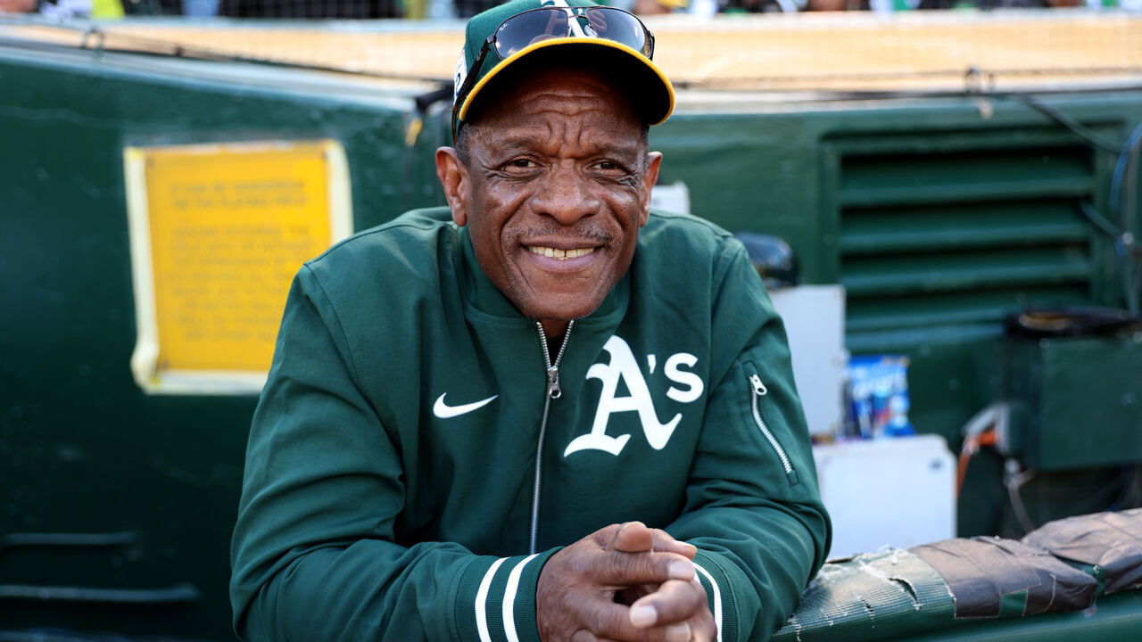 OAKLAND, CALIFORNIA - APRIL 15: Former Oakland Athletics' Rickey Henderson before their MLB game against the St. Louis Cardinals at the Coliseum in Oakland, Calif., on Monday, April 15, 2024. (Jane Tyska/Digital First Media/East Bay Times via Getty Images)