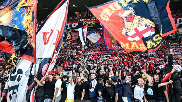 GENOA, ITALY - SEPTEMBER 25: Genoa fans during the Coppa Italia match between Genoa and Sampdoria at Luigi Ferraris Stadium on September 25, 2024 in Genoa, Italy.