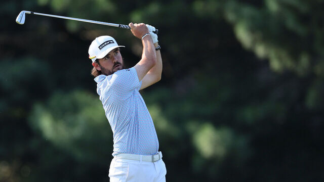 NICHOLASVILLE, KENTUCKY - JULY 13: Angel Hidalgo Portillo of Spain plays his second shot on the 15th hole during the third round of the Kentucky Championship at Keene Trace Golf Club on July 13, 2024 in Nicholasville, Kentucky.