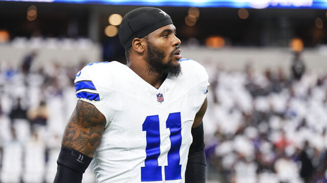 ARLINGTON, TX - SEPTEMBER 22: Micah Parsons #11 of the Dallas Cowboys warms up prior to an NFL football game against the Baltimore Ravens at AT&T Stadium on September 22, 2024 in Arlington, Texas.