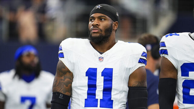 ARLINGTON, TX - SEPTEMBER 22: Micah Parsons #11 of the Dallas Cowboys looks on from the sideline prior to an NFL football game against the Baltimore Ravens at AT&T Stadium on September 22, 2024 in Arlington, Texas.