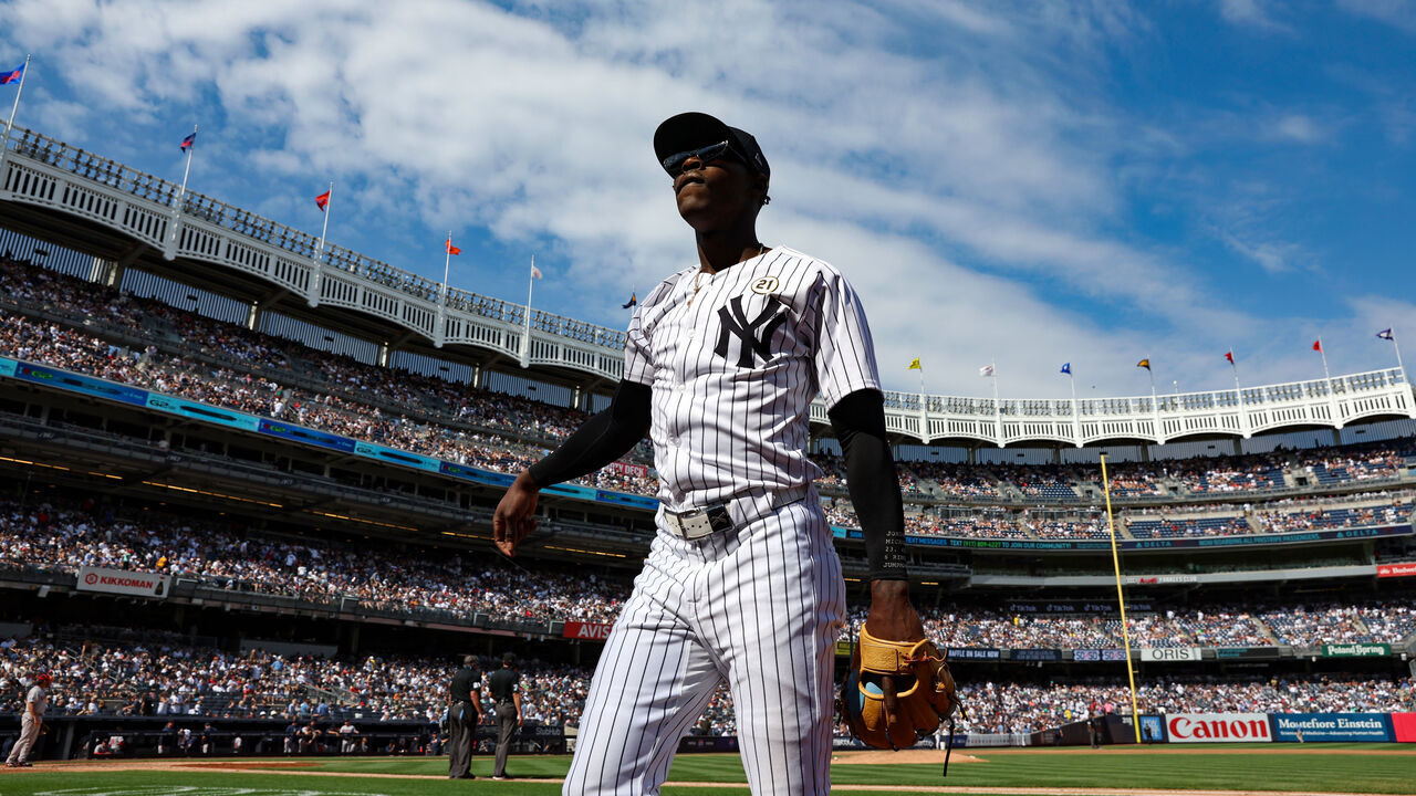 NEW YORK, NY - SEPTEMBER 15: Jazz Chisholm Jr. #13 of the New York Yankees looks on during the game against the Boston Red Sox at Yankee Stadium on September 15, 2024, in New York, New York.