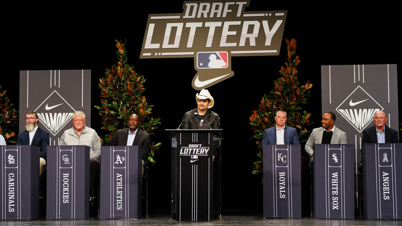 NASHVILLE, TN - DECEMBER 05: Brad Paisley looks on while presenting the order of the 2024 MLB Draft during the 2024 MLB Draft Lottery presented by Nike at the 2023 MLB Winter Meetings at Gaylord Opryland Resort & Convention Center on Tuesday, December 5, 2023 in Nashville, Tennessee.