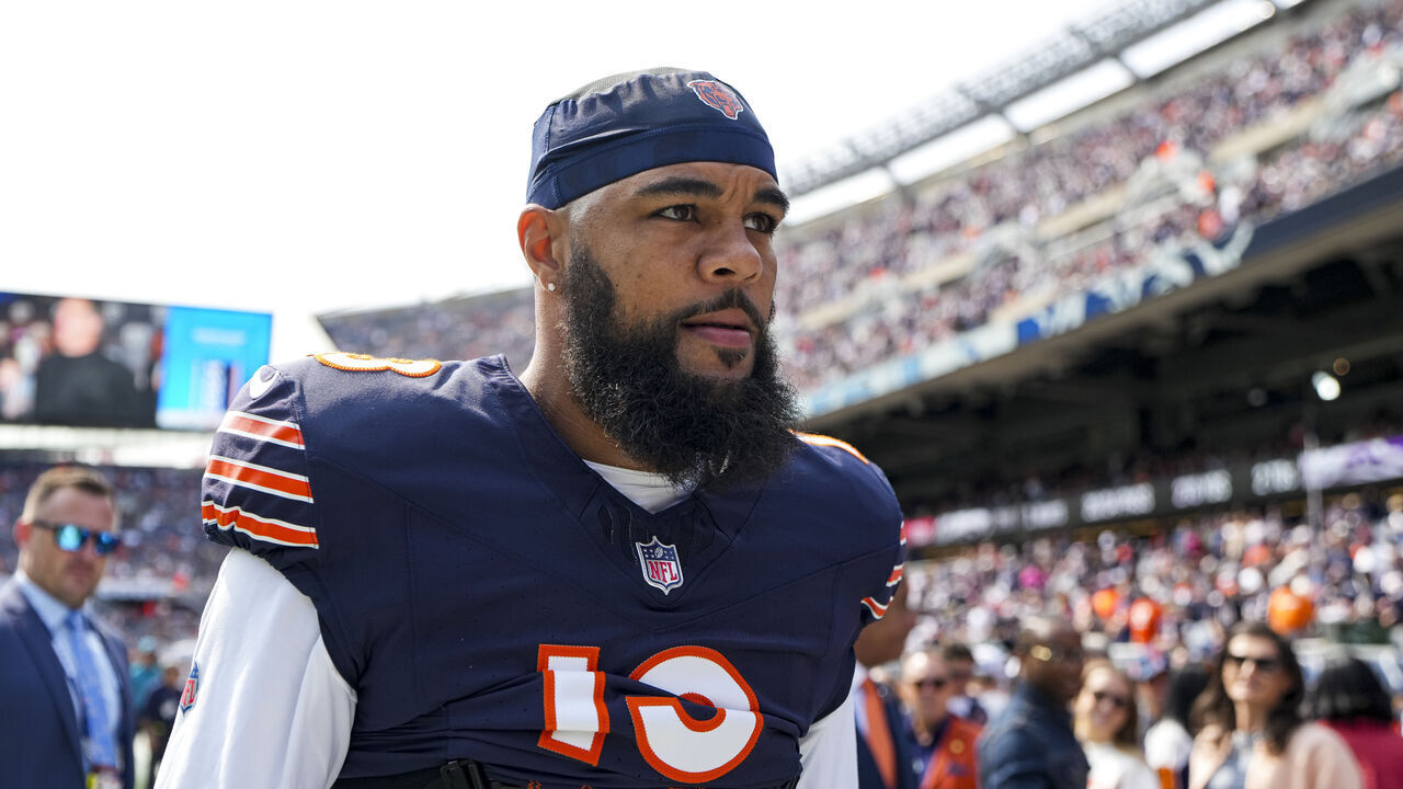 CHICAGO, IL - SEPTEMBER 8: Wide receiver Keenan Allen #13 of the Chicago Bears stands on the field prior to an NFL football game against the Tennessee Titans, at Soldier Field on September 8, 2024 in Chicago, Illinois.