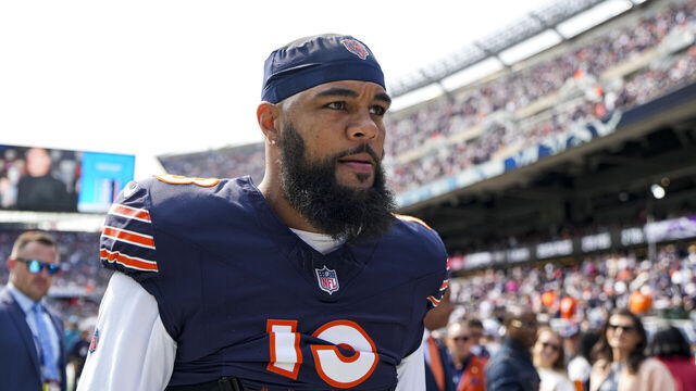 CHICAGO, IL - SEPTEMBER 8: Wide receiver Keenan Allen #13 of the Chicago Bears stands on the field prior to an NFL football game against the Tennessee Titans, at Soldier Field on September 8, 2024 in Chicago, Illinois.