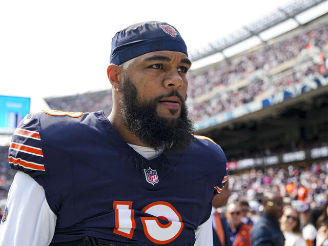 CHICAGO, IL - SEPTEMBER 8: Wide receiver Keenan Allen #13 of the Chicago Bears stands on the field prior to an NFL football game against the Tennessee Titans, at Soldier Field on September 8, 2024 in Chicago, Illinois.