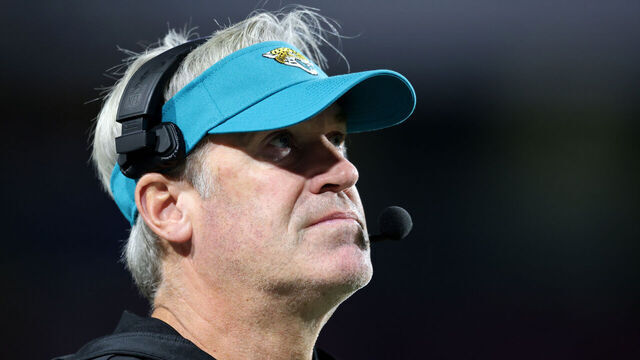 ORCHARD PARK, NEW YORK - SEPTEMBER 23: Head Coach Doug Pederson of the Jacksonville Jaguars looks on during the fourth quarter against the Buffalo Bills at Highmark Stadium on September 23, 2024 in Orchard Park, New York.