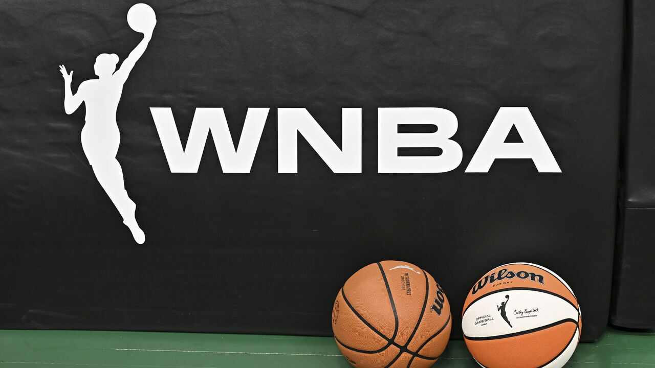 SEATTLE, WASHINGTON - AUGUST 30: A view of the WNBA logo before the game between the Seattle Storm and the New York Liberty at Climate Pledge Arena on August 30, 2024 in Seattle, Washington.