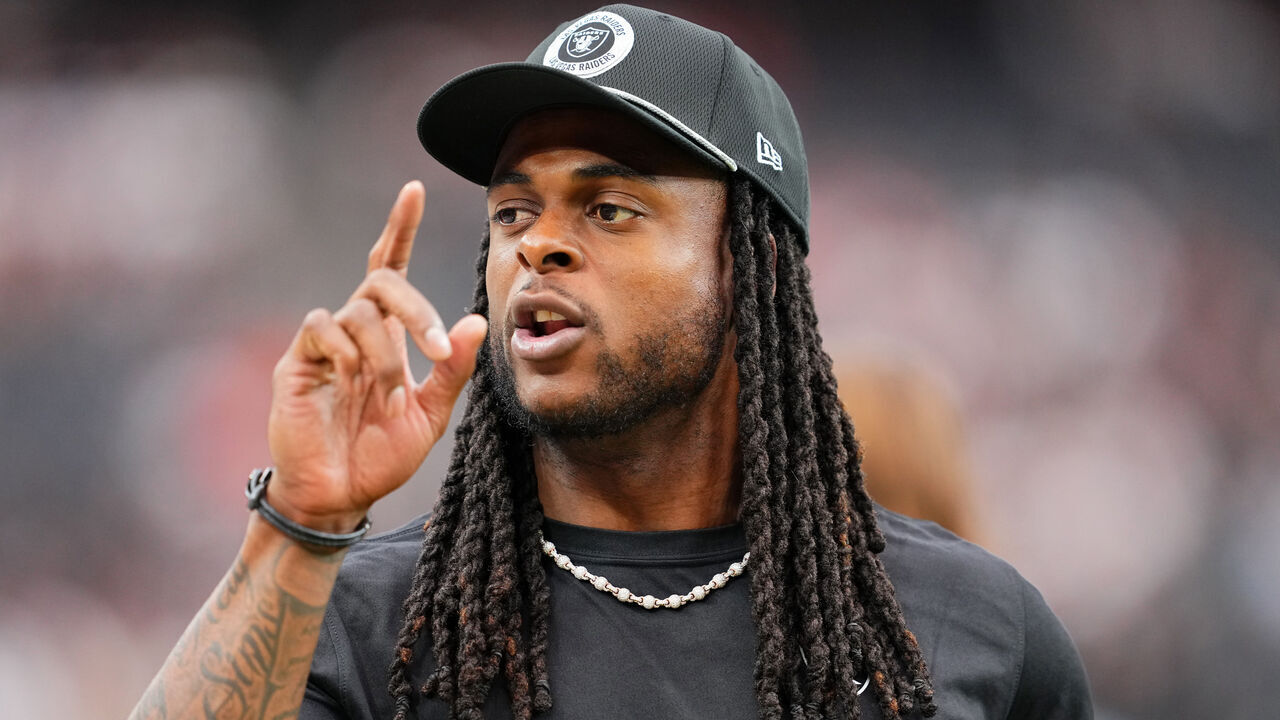 LAS VEGAS, NEVADA - SEPTEMBER 29: Davante Adams #17 of the Las Vegas Raiders looks on before the game against the Cleveland Browns at Allegiant Stadium on September 29, 2024 in Las Vegas, Nevada.