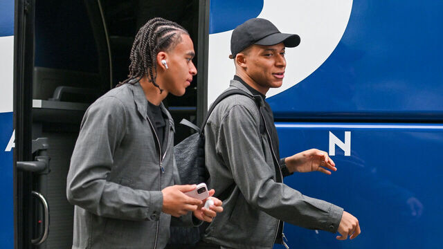 PARIS, FRANCE - APRIL 6: Ethan Mbappe of Paris Saint-Germain and Kylian Mbappe of Paris Saint-Germain prior to the Ligue 1 Uber Eats match between Paris Saint-Germain and Clermont Foot 63 at Parc des Princes on April 6, 2024 in Paris, France.