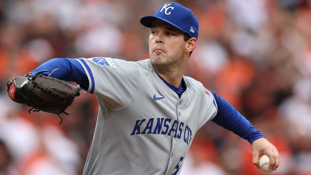 BALTIMORE, MARYLAND - OCTOBER 01: Cole Ragans #55 of the Kansas City Royals pitches the ball against the Baltimore Orioles during the first inning of Game One of the Wild Card Series at Oriole Park at Camden Yards on October 01, 2024 in Baltimore, Maryland.