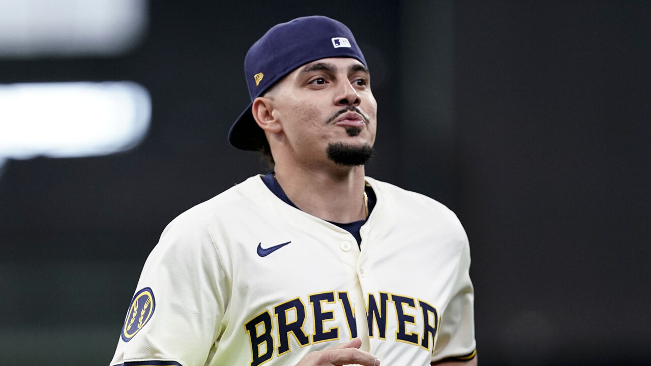 MILWAUKEE, WI - OCTOBER 01: Willy Adames #27 of the Milwaukee Brewers looks on prior to Game 1 of the Wild Card Series presented by T-Mobile 5G Home Internet between the New York Mets and the Milwaukee Brewers at American Family Field on Tuesday, October 1, 2024 in Milwaukee, Wisconsin.