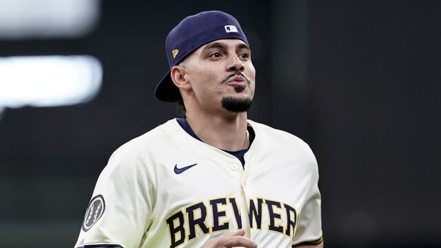 MILWAUKEE, WI - OCTOBER 01: Willy Adames #27 of the Milwaukee Brewers looks on prior to Game 1 of the Wild Card Series presented by T-Mobile 5G Home Internet between the New York Mets and the Milwaukee Brewers at American Family Field on Tuesday, October 1, 2024 in Milwaukee, Wisconsin.