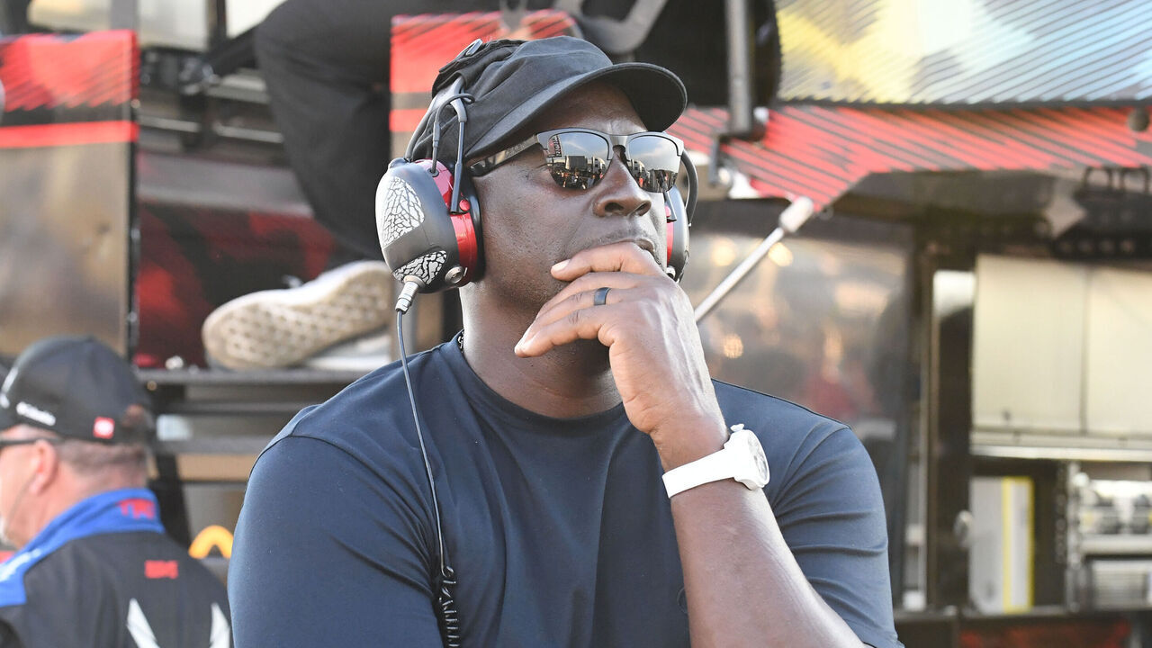 DARLINGTON, SC - SEPTEMBER 01: Michael Jordan co-owner of 23XI racing looks on during the running of the NASCAR Cup Series Cook Out Southern 500 on September 01, 2024, at Darlington Raceway in Darlington, SC.