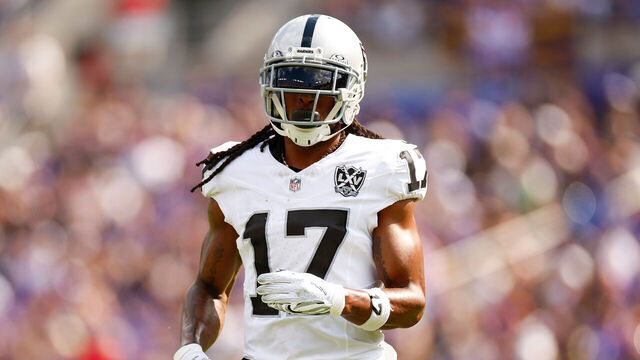 BALTIMORE, MARYLAND - SEPTEMBER 15: Davante Adams #17 of the Las Vegas Raiders lines up out wide during the second half against the Baltimore Ravens at M&T Bank Stadium on September 15, 2024 in Baltimore, Maryland.
