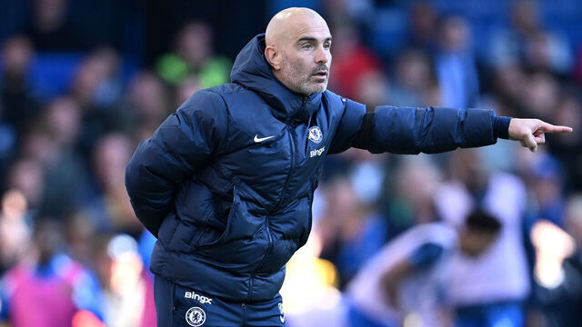 LONDON, ENGLAND - SEPTEMBER 28: Enzo Maresca, Manager of Chelsea, reacts during the Premier League match between Chelsea FC and Brighton & Hove Albion FC at Stamford Bridge on September 28, 2024 in London, England.