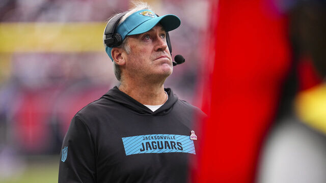 HOUSTON, TX - SEPTEMBER 29: Jacksonville Jaguars head coach Doug Pederson looks on from the sideline during an NFL football game against the Houston Texans at NRG Stadium on September 29, 2024 in Houston, Texas.