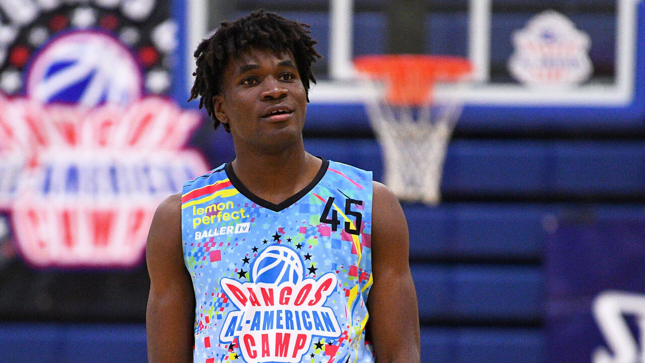 LAS VEGAS, NV - JUNE 05: Tounde Yessoufou looks on during the Pangos All-American Camp on June 5, 2023 at the Bishop Gorman High School in Las Vegas, NV.