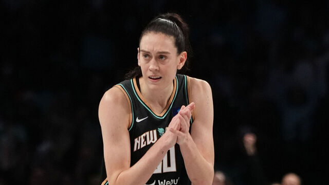 BROOKLYN, NY - SEPTEMBER 24: Breanna Stewart #30 of the New York Liberty celebrates during the game against the Atlanta Dream during the 2024 WNBA Playoffs on September 24, 2024 in Brooklyn, New York. Mandatory Copyright Notice: Copyright 2024 NBAE