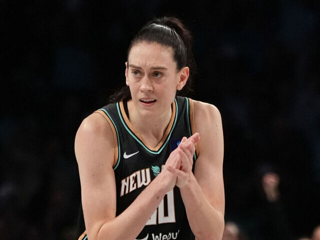 BROOKLYN, NY - SEPTEMBER 24: Breanna Stewart #30 of the New York Liberty celebrates during the game against the Atlanta Dream during the 2024 WNBA Playoffs on September 24, 2024 in Brooklyn, New York. Mandatory Copyright Notice: Copyright 2024 NBAE