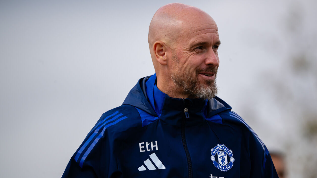 MANCHESTER, ENGLAND - OCTOBER 02: Manager Erik ten Hag of Manchester United in action during a first team training session during the UEFA Europa League 2024/25 League Phase MD2 training and press conference at Carrington Training Ground on October 02, 2024 in Manchester, England.