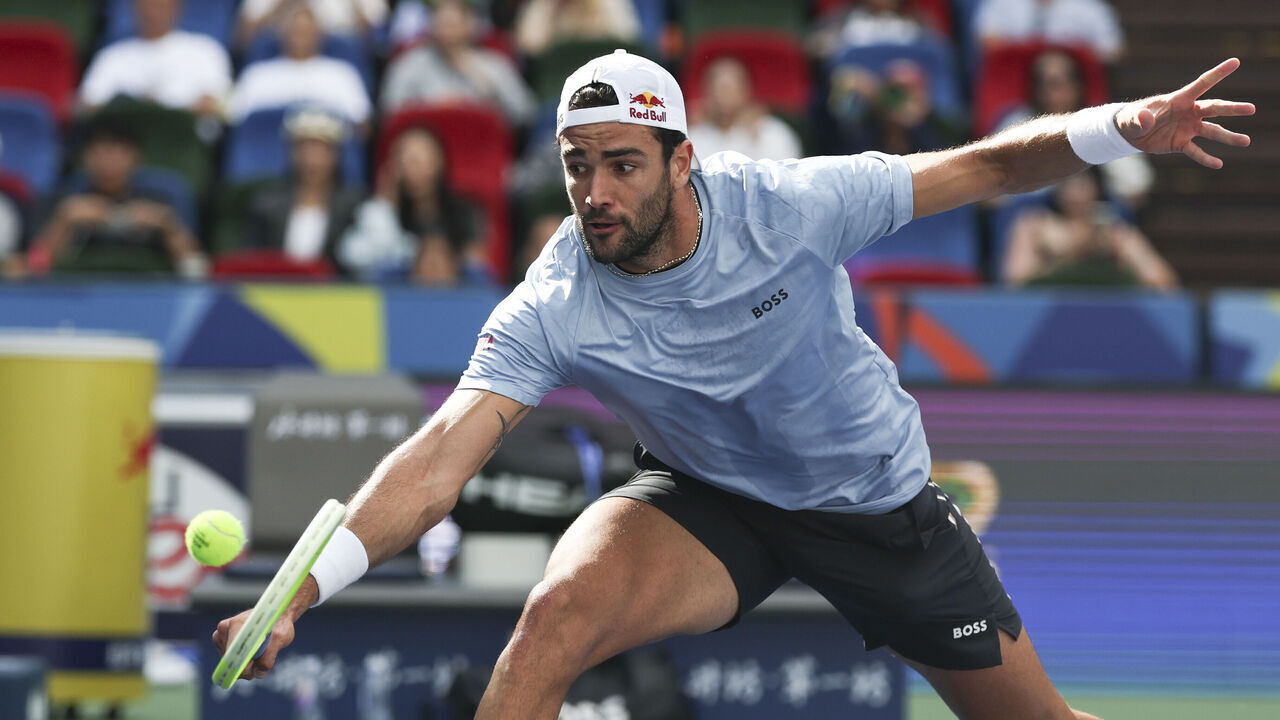 SHANGHAI, CHINA - OCTOBER 03: Matteo Berrettini of Italy returns a shot in the 1st Round match against Christopher O'Connell of Australia on Day 4 of 2024 Shanghai Rolex Masters at Qi Zhong Tennis Centre on October 03, 2024 in Shanghai, China.