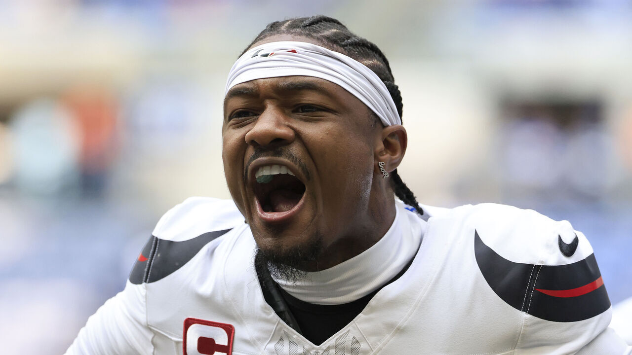 INDIANAPOLIS, INDIANA - SEPTEMBER 08: Stefon Diggs #1 of the Houston Texans reacts during warm ups prior to the game against the Indianapolis Colts at Lucas Oil Stadium on September 08, 2024 in Indianapolis, Indiana.