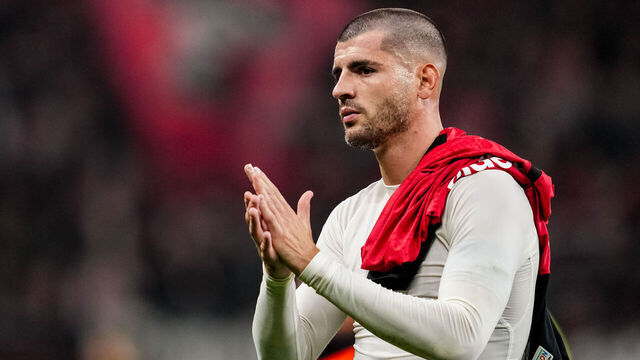 LEVERKUSEN, GERMANY - OCTOBER 1: Alvaro Morata of AC Milan applauds after the UEFA Champions League 2024/25 League Phase MD2 match between Bayer 04 Leverkusen and AC Milan at BayArena on October 1, 2024 in Leverkusen, Germany.