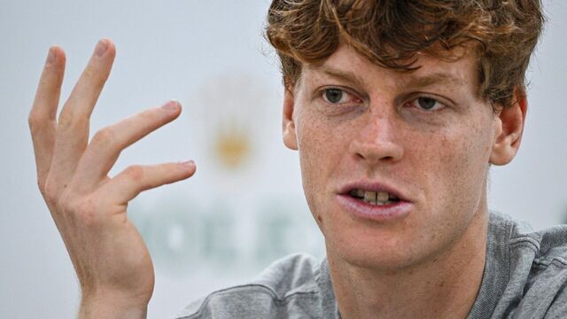TOPSHOT - Italy's Jannik Sinner speaks during a press conference at the Shanghai Masters tennis tournament in Shanghai on October 4, 2024.