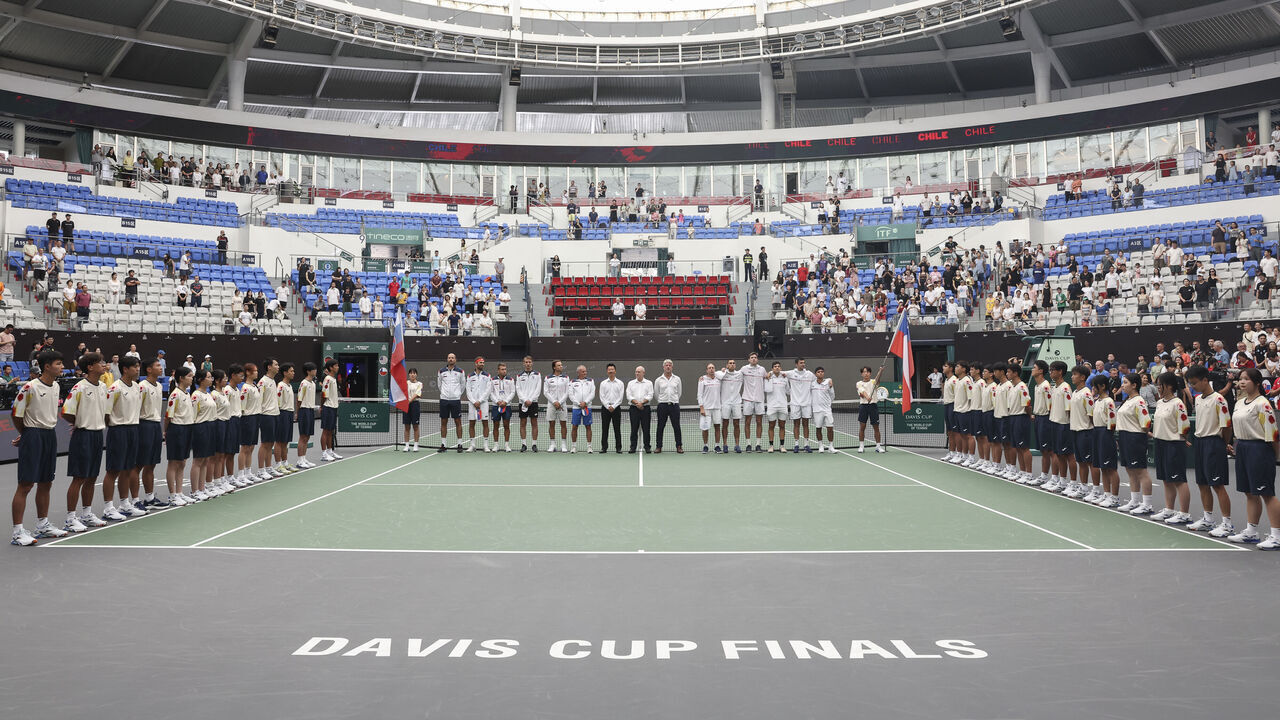 ZHUHAI, CHINA - SEPTEMBER 15: A general view prior to the 2024 Davis Cup Finals Group Stage game between Slovakia and Chile at Hengqin International Tennis Center on September 15, 2024 in Zhuhai, China.