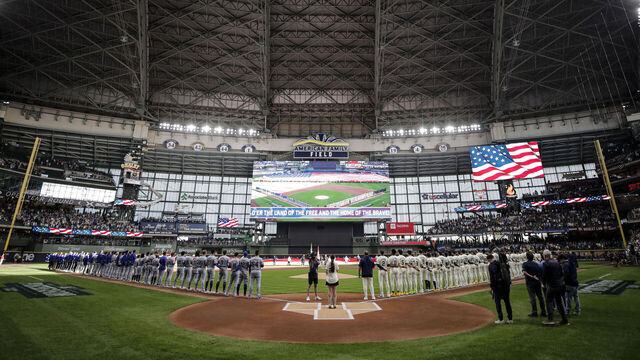 MILWAUKEE, WI - OCTOBER 01: A general view of American Family Field during pregame ceremonies prior to Game 1 of the Wild Card Series presented by T-Mobile 5G Home Internet between the New York Mets and the Milwaukee Brewers at American Family Field on Tuesday, October 1, 2024 in Milwaukee, Wisconsin.