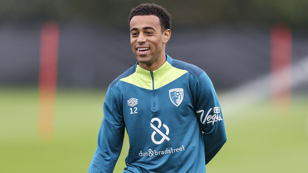 BOURNEMOUTH, ENGLAND - SEPTEMBER 04: Tyler Adams of Bournemouth watches from the side-lines as he continues his recuperation from injury during a training session as he continues at Vitality Stadium on September 04, 2024 in Bournemouth, England.