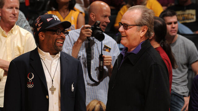 LOS ANGELES - MAY 19: Director Spike Lee (L) speaks with actor Jack Nicholson at halftime of Game One of the Western Conference Finals between the Denver Nuggets and the Los Angeles Lakers during the 2009 NBA Playoffs at Staples Center on May 19, 2009 in Los Angeles, California. NOTE TO USER: User expressly acknowledges and agrees that, by downloading and/or using this Photograph, user is consenting to the terms and conditions of the Getty Images License Agreement. Mandatory Copyright Notice: Copyright 2009 NBAE