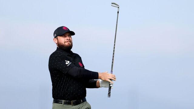 ST ANDREWS, SCOTLAND - OCTOBER 05: Tyrrell Hatton of England plays a shot during day three of the Alfred Dunhill Links Championship 2024 at the Old Course at St Andrews on October 05, 2024 in St Andrews, Scotland.