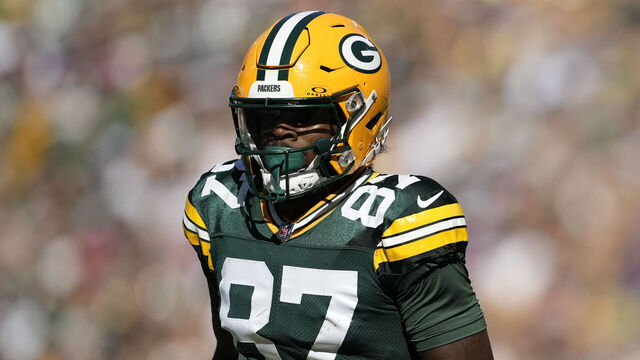 GREEN BAY, WISCONSIN - SEPTEMBER 29: Romeo Doubs #87 of the Green Bay Packers in action against the Minnesota Vikings in the second half at Lambeau Field on September 29, 2024 in Green Bay, Wisconsin.