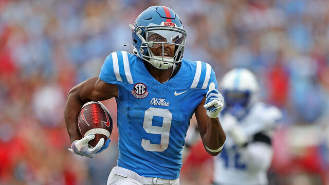 OXFORD, MISSISSIPPI - SEPTEMBER 28: Tre Harris #9 of the Mississippi Rebels carries the ball during the game against the Kentucky Wildcats at Vaught-Hemingway Stadium on September 28, 2024 in Oxford, Mississippi.