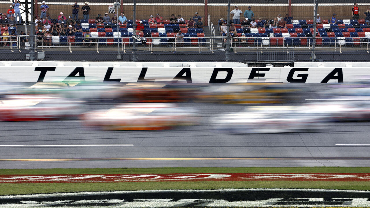 TALLADEGA, ALABAMA - OCTOBER 05: A general view of racing during the NASCAR Xfinity Series United Rentals 250 at Talladega Superspeedway on October 05, 2024 in Talladega, Alabama.