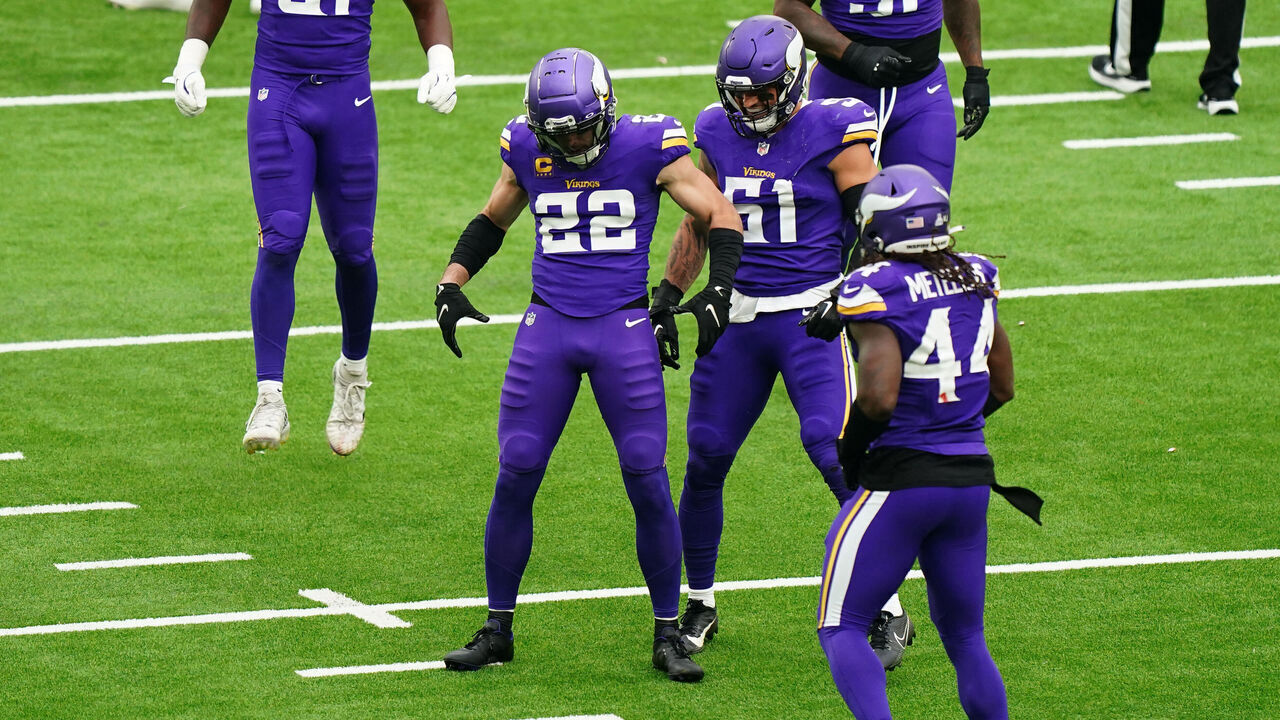 Minnesota Vikings' Harrison Smith celebrates during the NFL International match at the Tottenham Hotspur Stadium, London. Picture date: Sunday October 6, 2024.