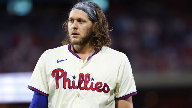 PHILADELPHIA, PA - OCTOBER 05: Alec Bohm #28 of the Philadelphia Phillies looks on in the eighth inning during Game 1 of the Division Series presented by Booking.com between the New York Mets and the Philadelphia Phillies at Citizens Bank Park on Saturday, October 5, 2024 in Philadelphia, Pennsylvania.