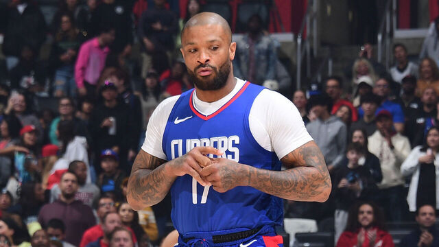 LOS ANGELES, CA - APRIL 5: PJ Tucker #17 of the LA Clippers looks on during the game against the Utah Jazz on April 5, 2024 at Crypto.Com Arena in Los Angeles, California. NOTE TO USER: User expressly acknowledges and agrees that, by downloading and/or using this Photograph, user is consenting to the terms and conditions of the Getty Images License Agreement. Mandatory Copyright Notice: Copyright 2024 NBAE