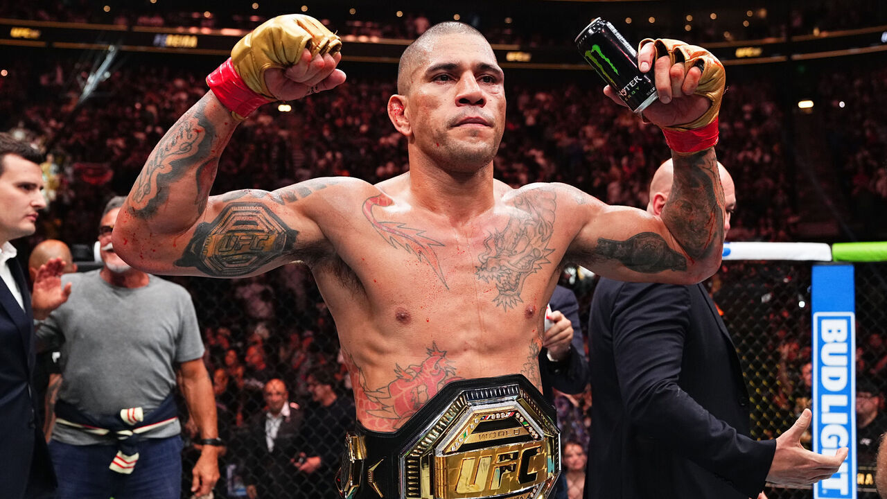 SALT LAKE CITY, UTAH - OCTOBER 05: Alex Pereira of Brazil reacts after his TKO victory against Khalil Rountree Jr. in the UFC light heavyweight championship fight during the UFC 307 event at Delta Center on October 05, 2024 in Salt Lake City, Utah.
