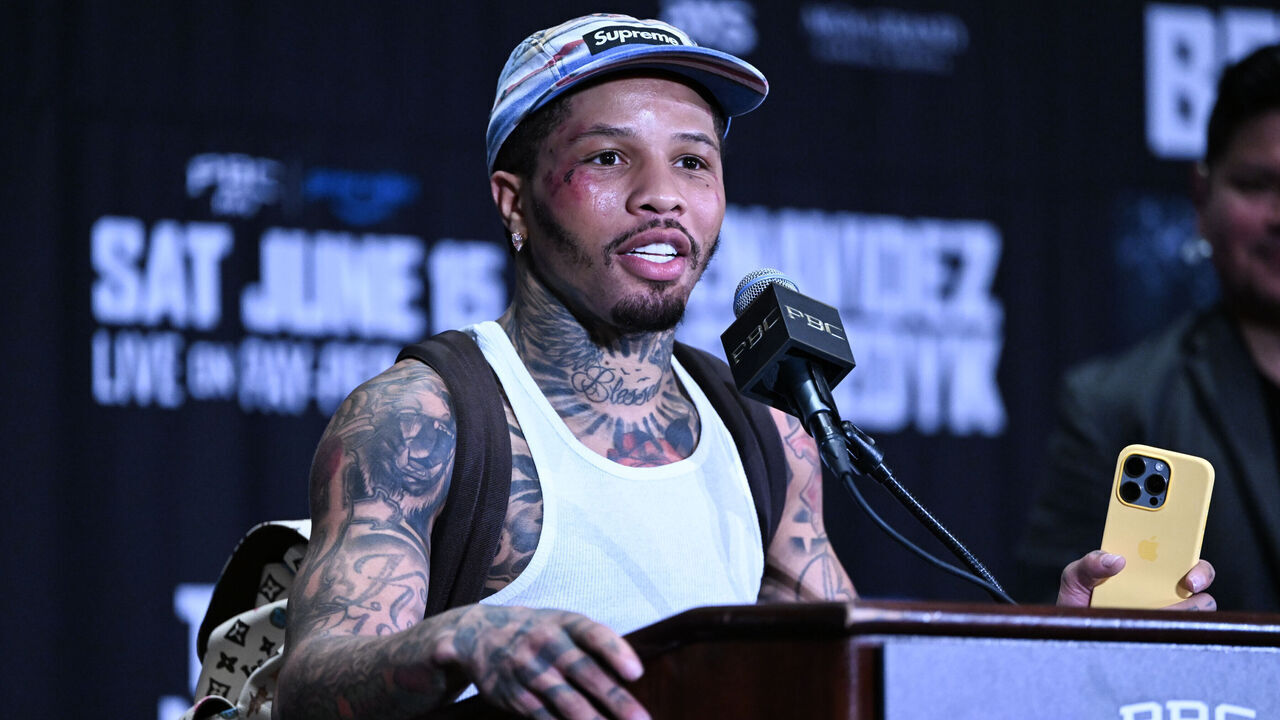 LAS VEGAS, NEVADA - JUNE 15: Gervonta Davis 'Tank' speaks during a press conference after his match against Frank Martin for WBA world lightweight title of the Premiere Boxing Championship on Saturday night at the MGM Grand Garden Arena in Las Vegas, Nevada, United States on June 15, 2024.