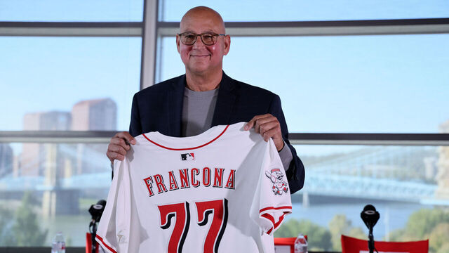 CINCINNATI, OHIO - OCTOBER 07: Terry Francona , the new Manager of the Cincinnati Reds talks to the media at Great American Ball Park on October 07, 2024 in Cincinnati, Ohio.