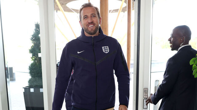BURTON UPON TRENT, ENGLAND - OCTOBER 07: Harry Kane of England arrives at St George's Park on October 07, 2024 in Burton upon Trent, England.