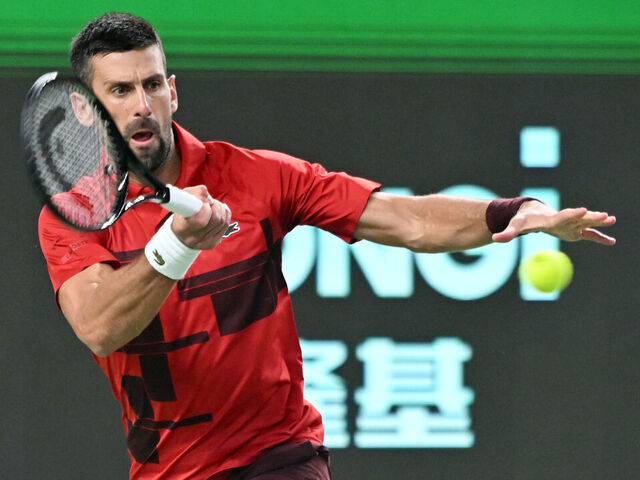 SHANGHAI, CHINA - OCTOBER 08: Novak Djokovic of Serbia competes in the Men's Singles Round of 32 match against Flavio Cobolli of Italy on Day 9 of 2024 Shanghai Rolex Masters at Qi Zhong Tennis Centre on October 8, 2024 in Shanghai, China.
