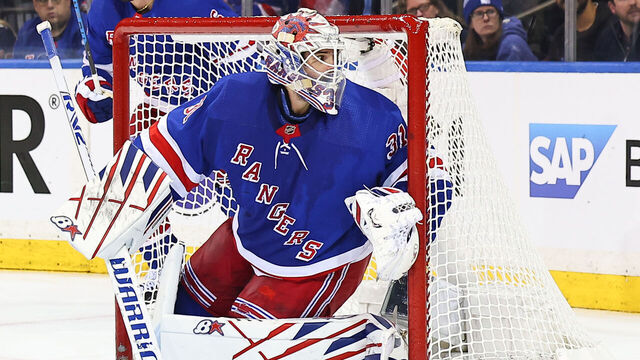 NEW YORK, NY - MAY 30: Igor Shesterkin #31 of the New York Rangers during the National Hockey League Eastern Conference Final game 5 against the Florida Panthers on May 30, 2024 at Madison Square Garden in New York.