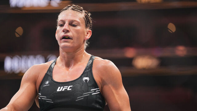SALT LAKE CITY, UTAH - OCTOBER 05: Kayla Harrison looks on against Ketlen Vieira of Brazil in a bantamweight fight during the UFC 307 event at Delta Center on October 05, 2024 in Salt Lake City, Utah.