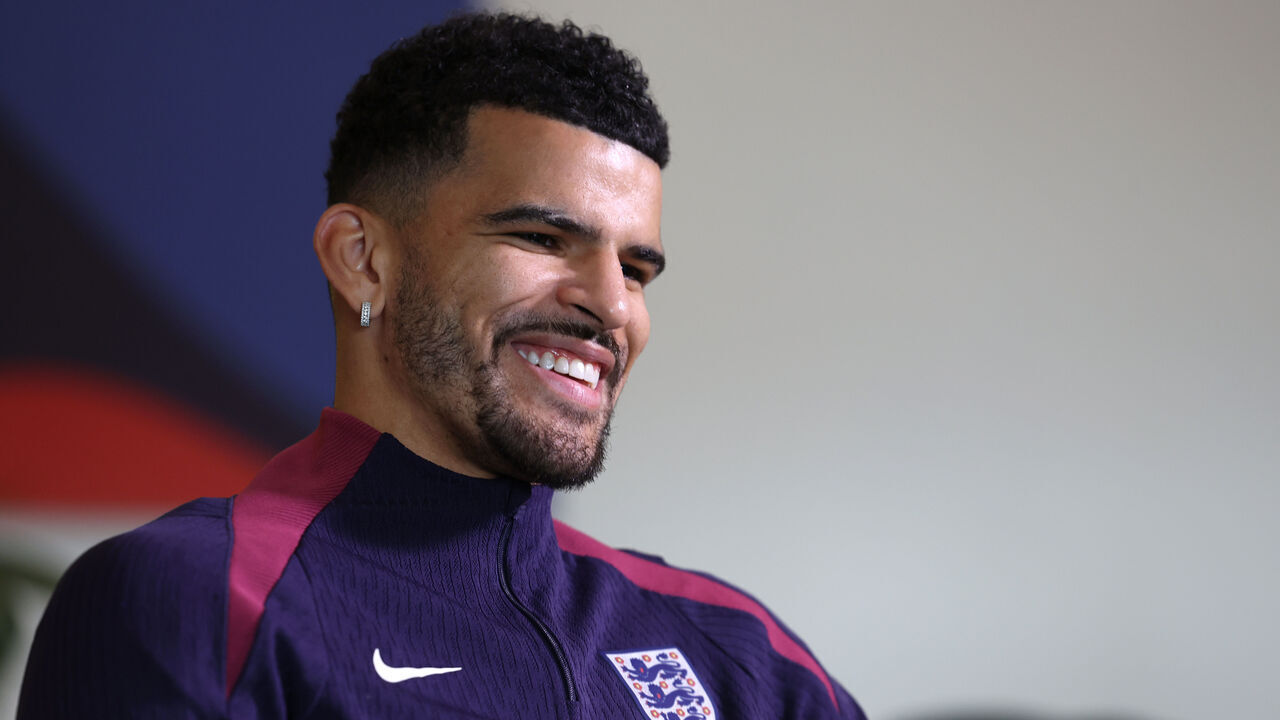 BURTON UPON TRENT, ENGLAND - OCTOBER 07: Dominic Solanke of England is interviewed at St George's Park on October 07, 2024 in Burton upon Trent, England.