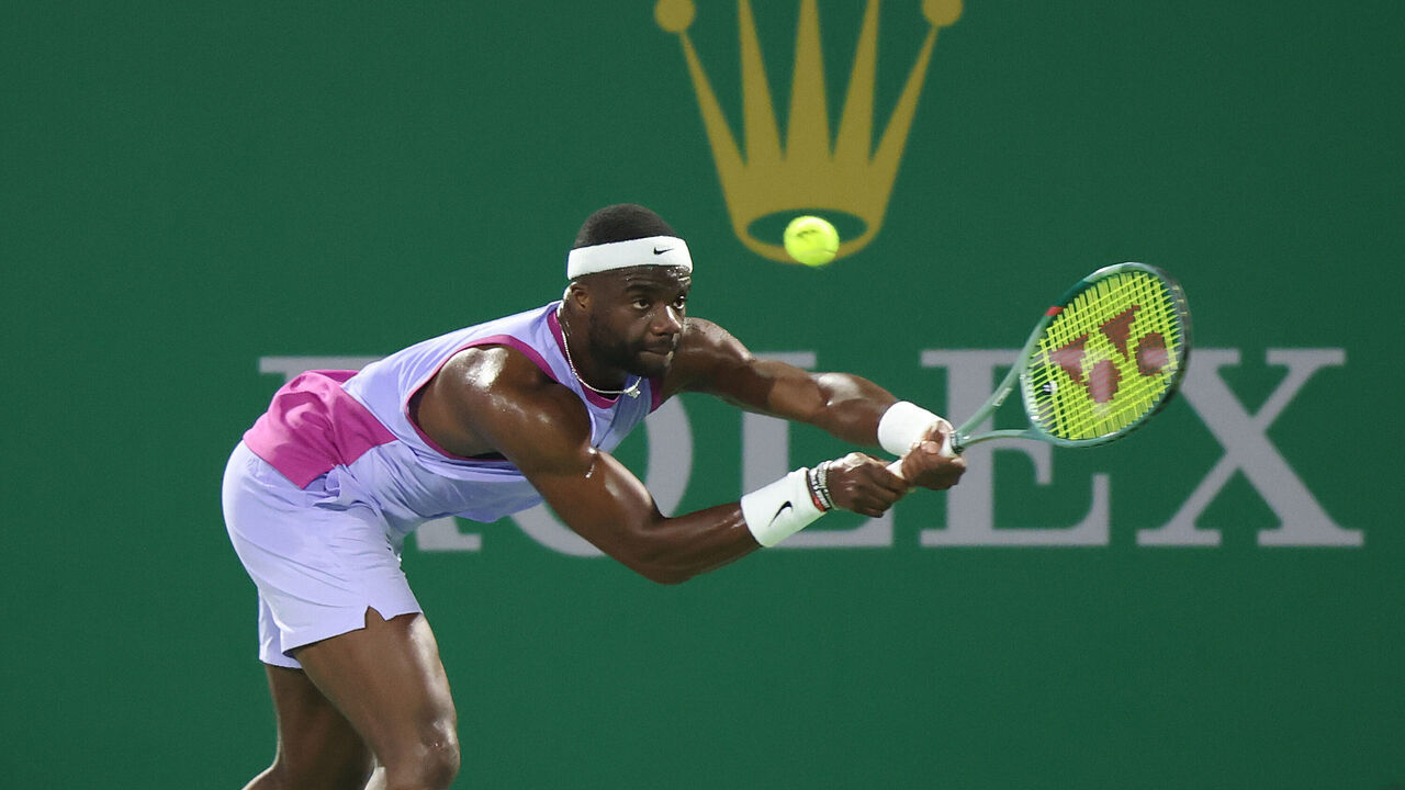 SHANGHAI, CHINA - OCTOBER 08: Frances Tiafoe of the United States competes Roman Safiullin in the Men's Singles third round match on Day 9 of 2024 Shanghai Rolex Masters at Qi Zhong Tennis Centre on October 08, 2024 in Shanghai, China.
