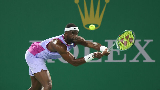 SHANGHAI, CHINA - OCTOBER 08: Frances Tiafoe of the United States competes Roman Safiullin in the Men's Singles third round match on Day 9 of 2024 Shanghai Rolex Masters at Qi Zhong Tennis Centre on October 08, 2024 in Shanghai, China.